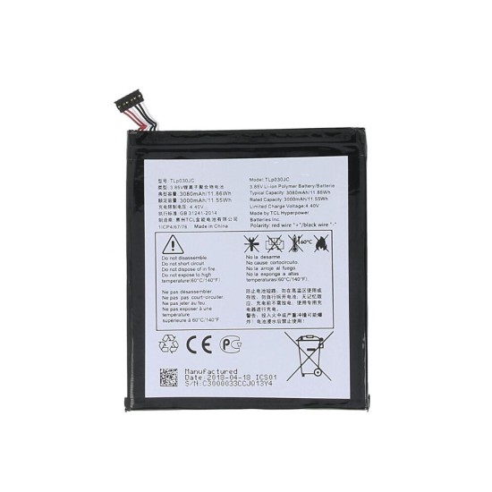 Battery TLP030JC for Alcatel A3 XL/9008D 3080mAh Battery TLP030JC for Alcatel A3 XL/9008D 3080mAh